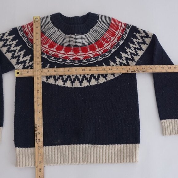 Roots Navy Red Cottagecore Knit 50% Wool Fisherman Fair Isle Crewneck Sweater XS - Picture 2 of 13